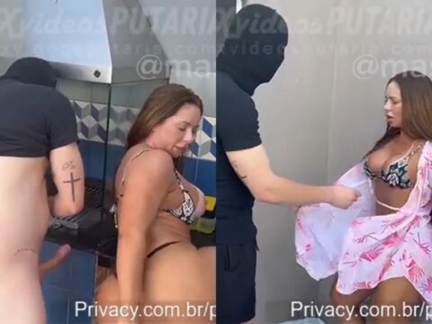 Coroa safada sendo comida por ladrão mascarado no motel