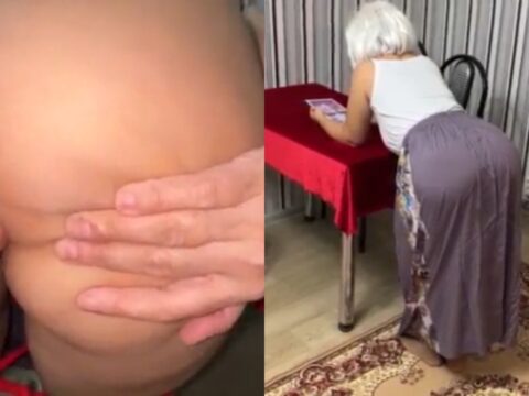 Mãe rabuda cavalgando forte no pau do filho no sofá até gozar alto