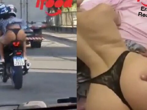 Pervertido levando a gostosona pra casa na moto só de calcinha pra foder