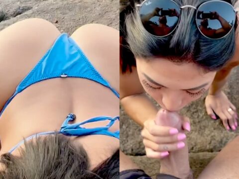 Putinha fogosa na praia exibindo seu corpinho esbelto enquanto mama