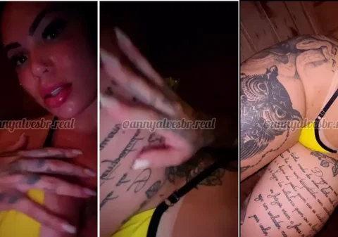 Putinha tatuada de São paulo mostrando sua calcinha amarela