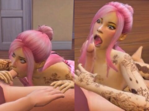 Vadia sugando o pauzão gostoso do homem sem parar no hentai 3d