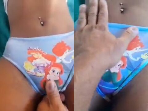 Moreninha safada esfregando a calcinha na piroca do seu namorado