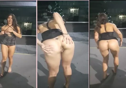 Mulher gostosona bêbada e dançando semi nua em local público