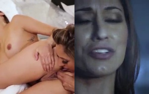 Duas lésbicas ardentes se lambuzando de tesão na cama até atingir o clímax