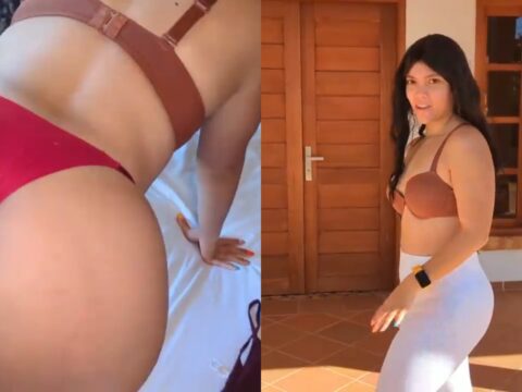 Mulheraça deliciosa tirando a roupa para o homem foder ela de quatro