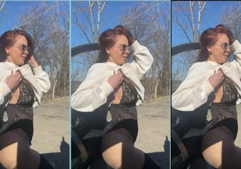 Putinha fogosa mostrando a usa lingerie preta ao ar livre