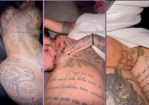 Putinha tatuada recebendo uma chupada molhada na xereca